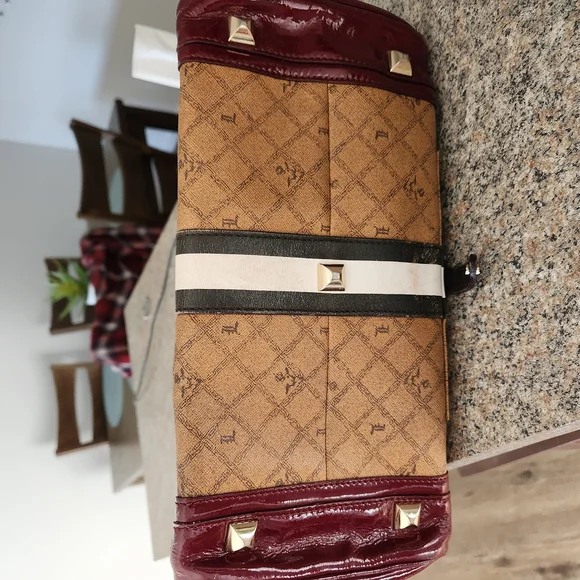 L.A.M.B. Tan and Burgundy Tote Bag - Picture 3 of 9